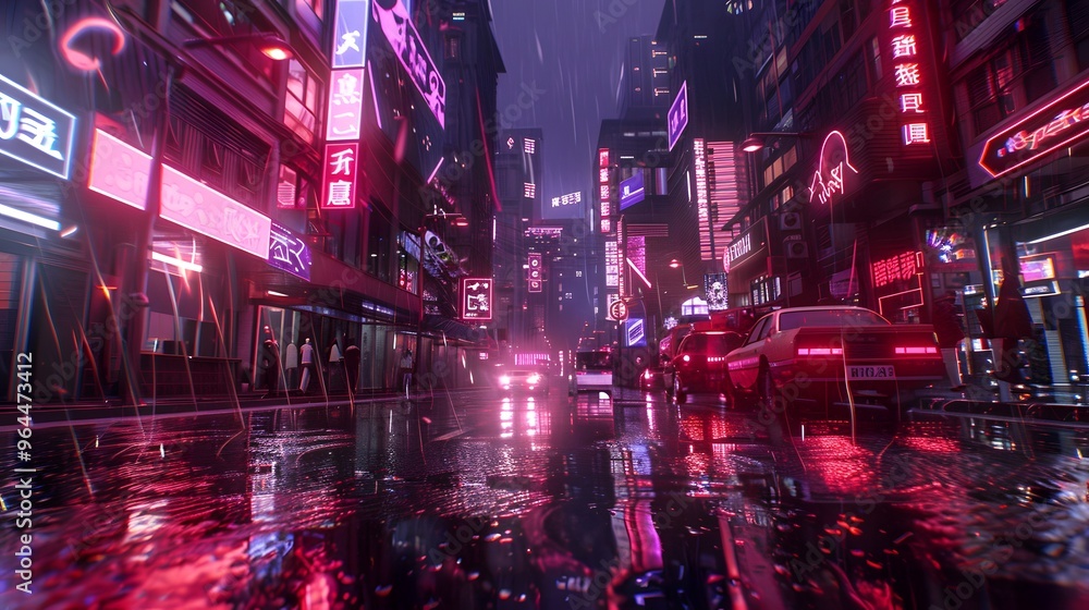 Dark street in cyberpunk city, gloomy alley with neon lighting Dark street in cyberpunk city, gloomy alley with neon lighting