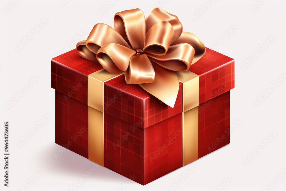 Fototapeta premium generated illustration of red gift box with gold ribbon and bow on white background