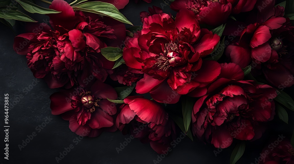 Close-up of Crimson Peonies with Green Foliage Close-up of Crimson Peonies with Green Foliage