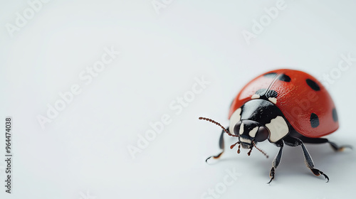 A ladybug sitting by itself against a plain white backdrop.