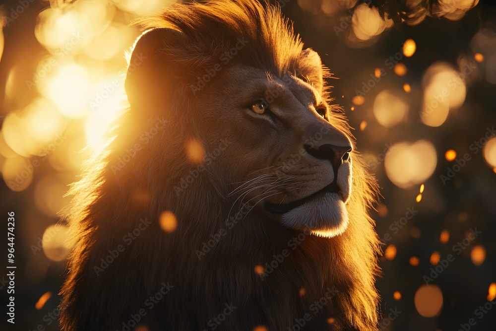 Naklejka premium Majestic Lion in Golden Light