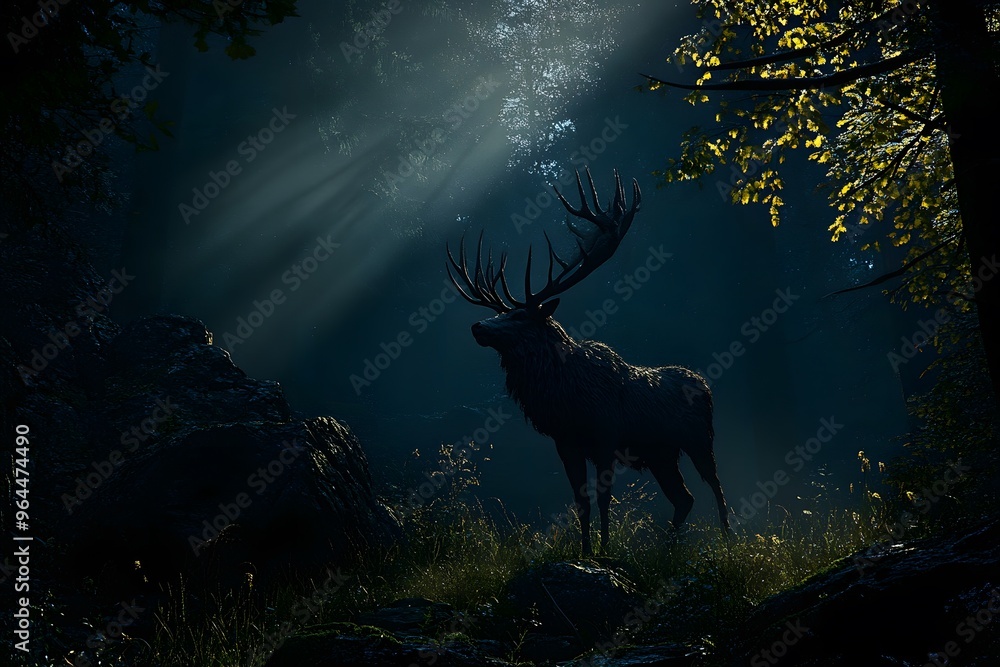 Majestic Deer in the Dark Forest Majestic Deer in the Dark Forest
