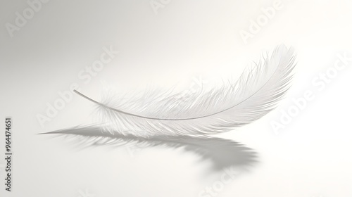 CG Floating Feather: A delicate, CG-rendered feather floating gracefully on a white background, casting a soft shadow. 