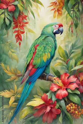 Wallpaper Mural Tropical Parrot in the jungle Torontodigital.ca