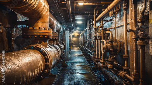 Pipes and valves in an underground power plant