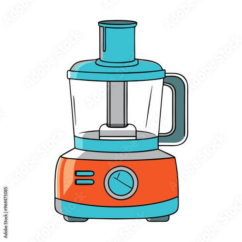 Food processor in illustration style, in blue and orange tones, household appliance