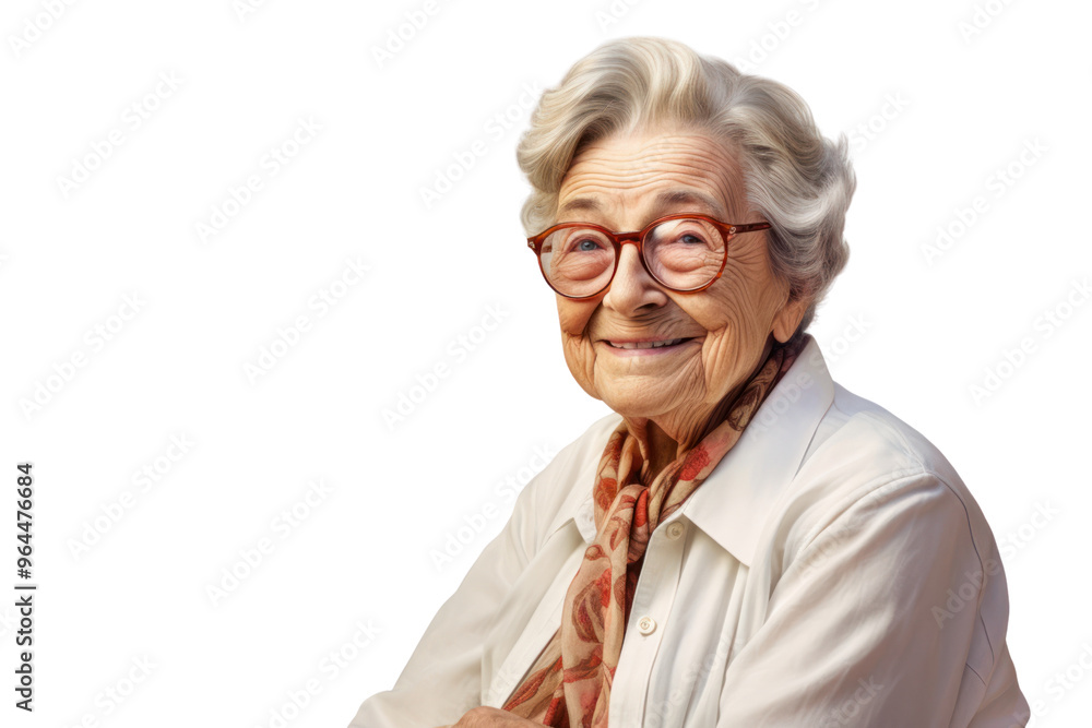 Portrait of an elderly woman with a calm smile, isolated on a white background. Portrait of an elderly woman with a calm smile, isolated on a white background.