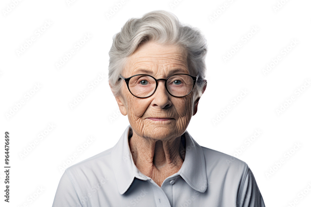 Portrait of an elderly woman with a calm smile, isolated on a white background. Portrait of an elderly woman with a calm smile, isolated on a white background.