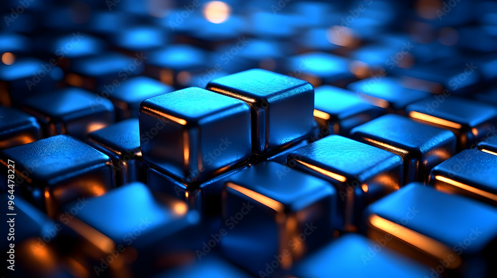 A close-up of shiny blue cubes arranged in a grid, creating a modern, digital aesthetic. A close-up of shiny blue cubes arranged in a grid, creating a modern, digital aesthetic.