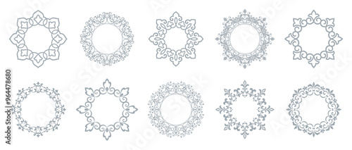 Set of decorative frames Elegant vector element for design in Eastern style, place for text. Floral black and white borders. Lace illustration for invitations and greeting cards.