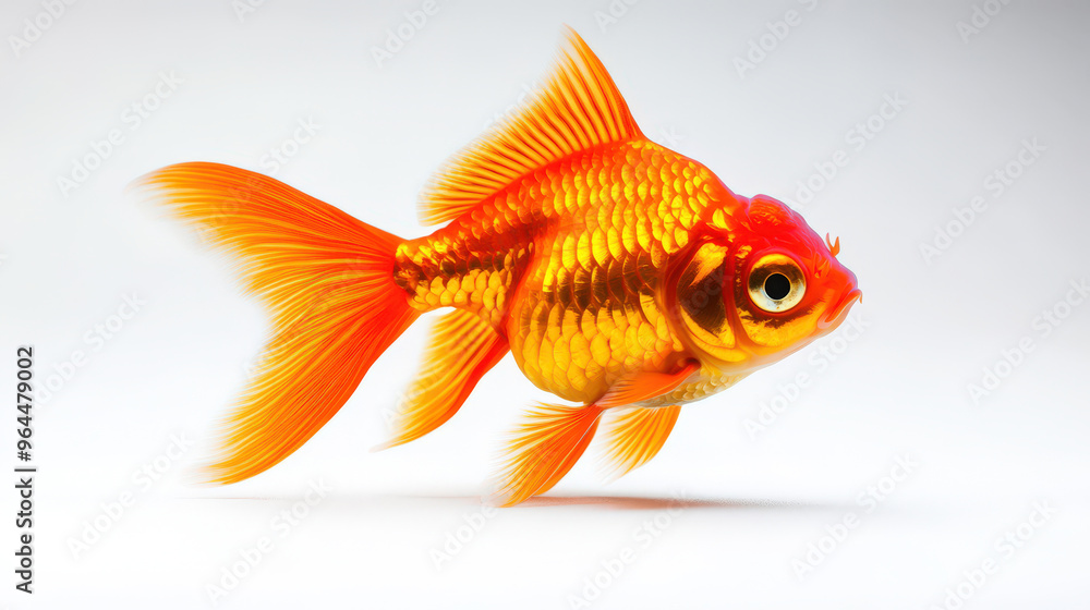 Fototapeta premium Goldfish with Orange Fins on White Background