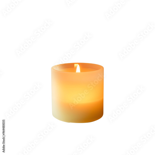 A glowing candle in a glass holder, radiating a warm, comforting light. Ideal for relaxation, meditation, and creating a soothing ambiance. photo