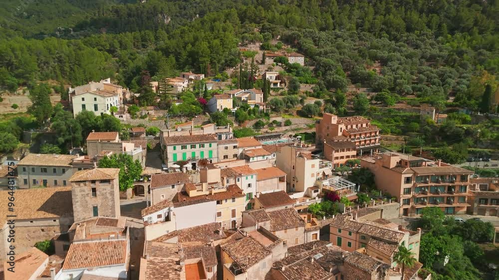 Aerial view of the picturesque Spanish town Estellencs, Mallorca, Spain. Aerial view of the picturesque Spanish town Estellencs, Mallorca, Spain.