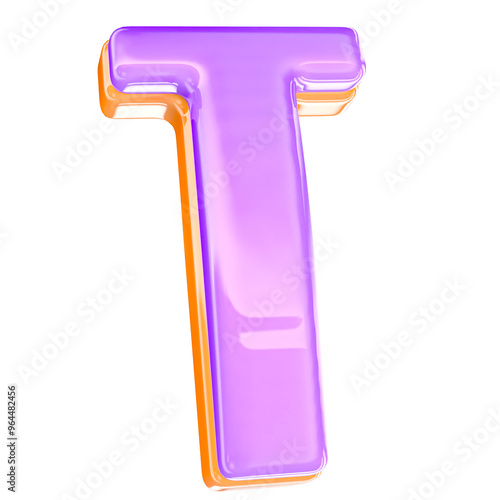 3D Render T Letter With Yellow And Purple