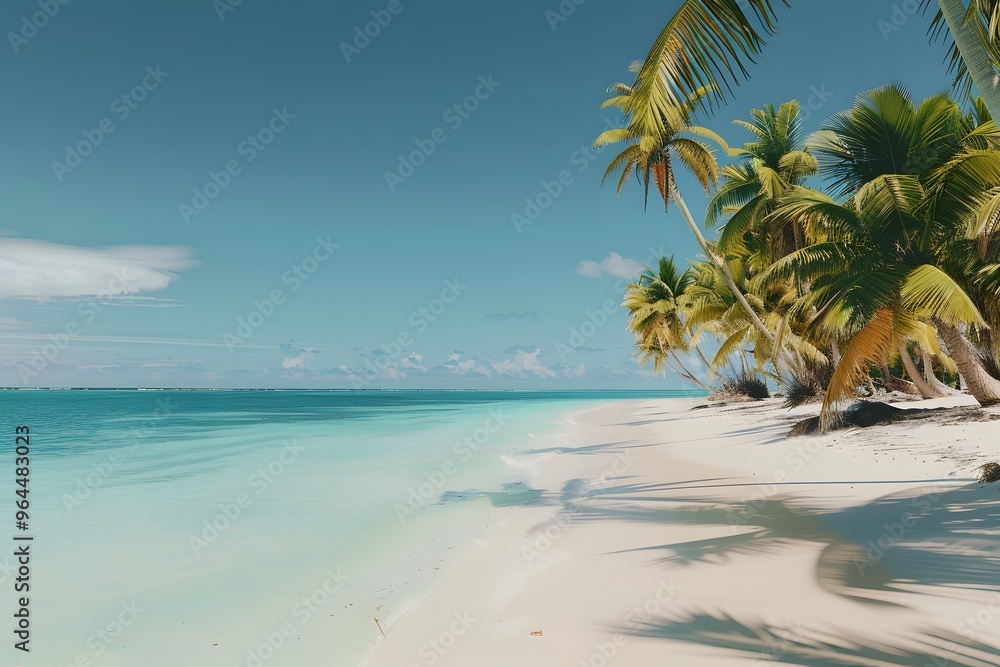 Tropical Paradise: Tranquil Beach with Lush Palm Trees Tropical Paradise: Tranquil Beach with Lush Palm Trees