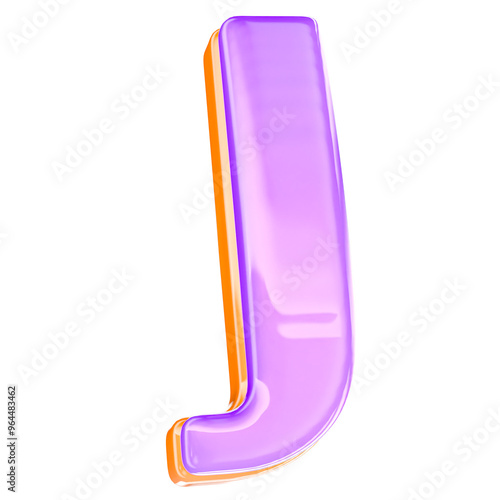 3D Render J Letter With Yellow And Purple