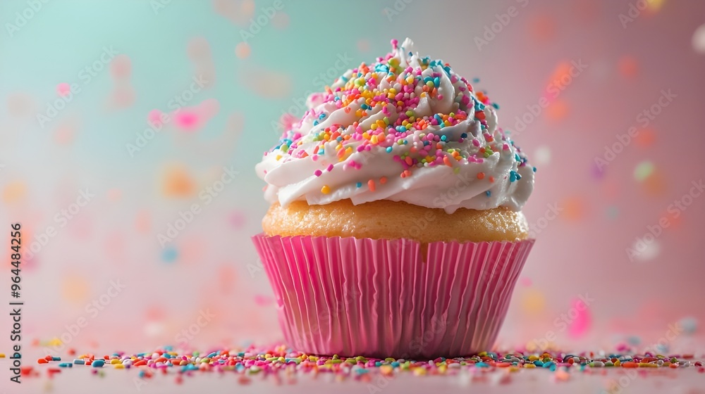 Sweet cupcake with a rainbow of sprinkles picture Sweet cupcake with a rainbow of sprinkles picture
