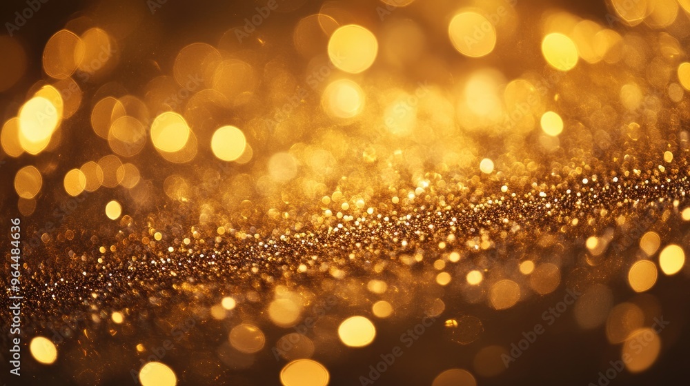 A close-up of golden glitter particles glowing under warm light, with bokeh highlights creating a festive luxury vibe. A close-up of golden glitter particles glowing under warm light, with bokeh highlights creating a festive luxury vibe.