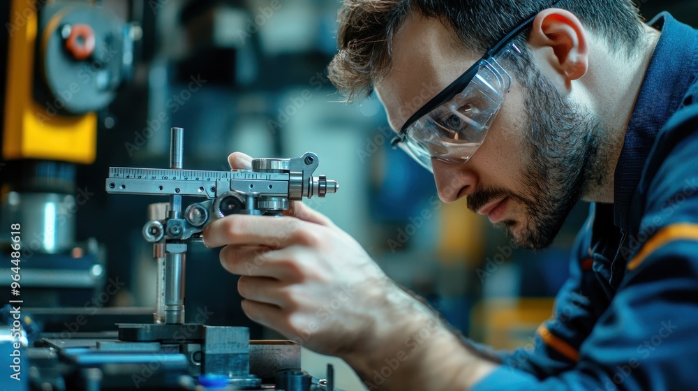 An engineer using a digital caliper to take precise measurements of a mechanical part, demonstrating attention to detail and accuracy An engineer using a digital caliper to take precise measurements of a mechanical part, demonstrating attention to detail and accuracy