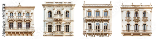 set of aRenaissance Balcony with a Grand Curved Marble Bluestrad, A Grand Curved Marble Balcony, Curved Marble Balcony, Intricately Designed Marble Balcony, Fine Marble , on a transparent backgrounds