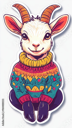 cute goat goat illustration animal art children\'s art cartoon goat sweater goat adorable animals farm animal illustrated goat happy goat animal character  photo