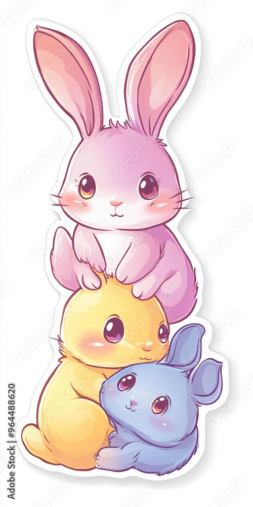 Obraz premium bunny rabbit cute animal pastel cartoon illustration fluffy stack baby rabbit family colorful rabbits adorable bunnies playful animals illustrated bunnies kawaii style 