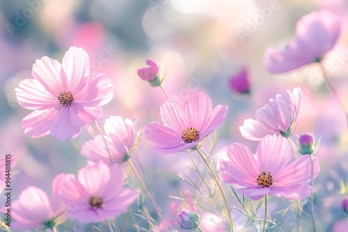 Beautiful pink cosmos flowers blooming in a vast field, a stunning display of nature's beauty