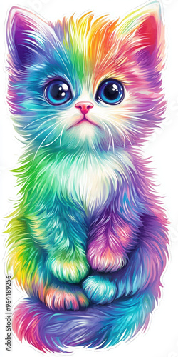cat rainbow colorful kitten cute furry animal pet illustration portrait digital art whimsical fantasy fur eyes playful vibrant artistic colorful pet adorable kitten