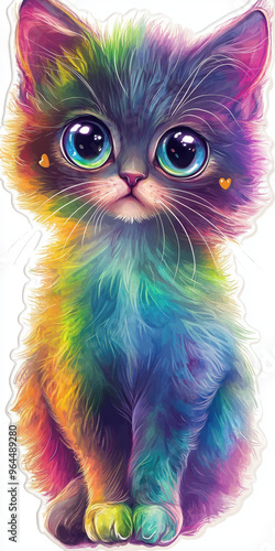 cat kitten cute pet animal fluffy furry adorable cartoon character gray white sitting face eyes whiskers playful graphic illustration digital kawaii adorable pet 