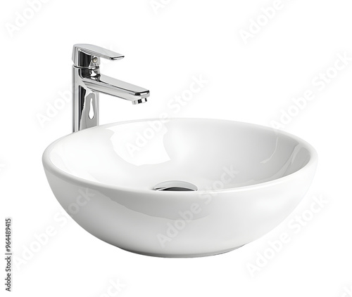 ceramic sink and faucet isolated on transparent or white background, png photo