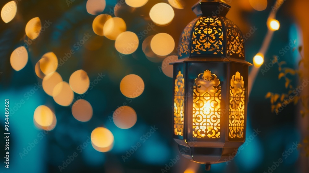 A beautifully intricate lantern softly glows amid a backdrop of twinkling lights, creating an inviting, magical night ambiance. A beautifully intricate lantern softly glows amid a backdrop of twinkling lights, creating an inviting, magical night ambiance.