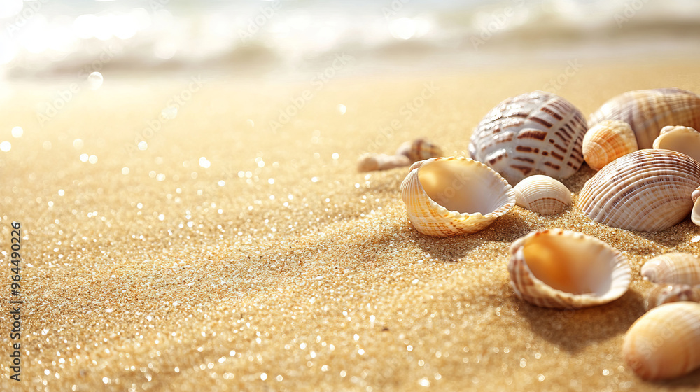 Pretty seashells scattered on the golden sand of the beach. Pretty seashells scattered on the golden sand of the beach.