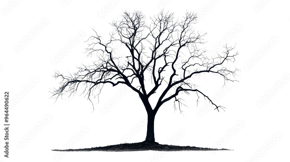 Fototapeta premium Eerie Leafless Tree Silhouette in Mysterious White Mist