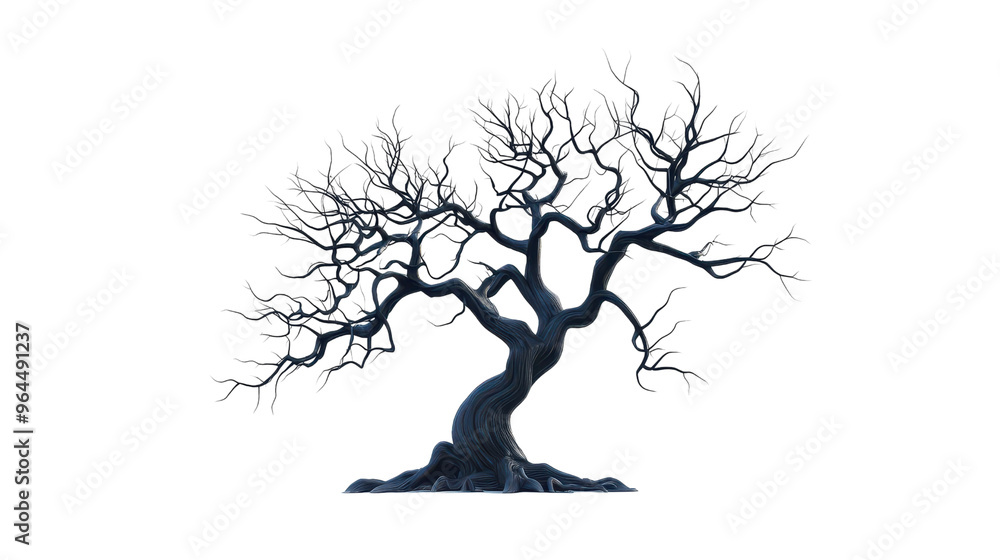 Fototapeta premium Whimsical Spooky Tree with Intricate Thorn-like Branches on White Background