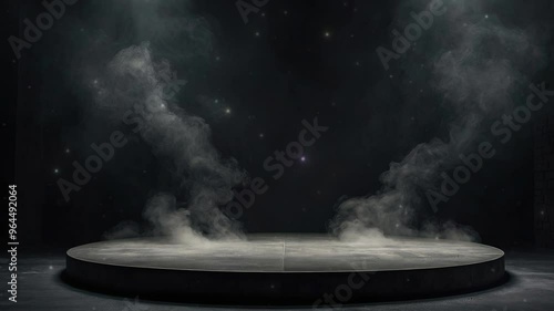 Empty light blue studio room futuristic hall room with lights in black background