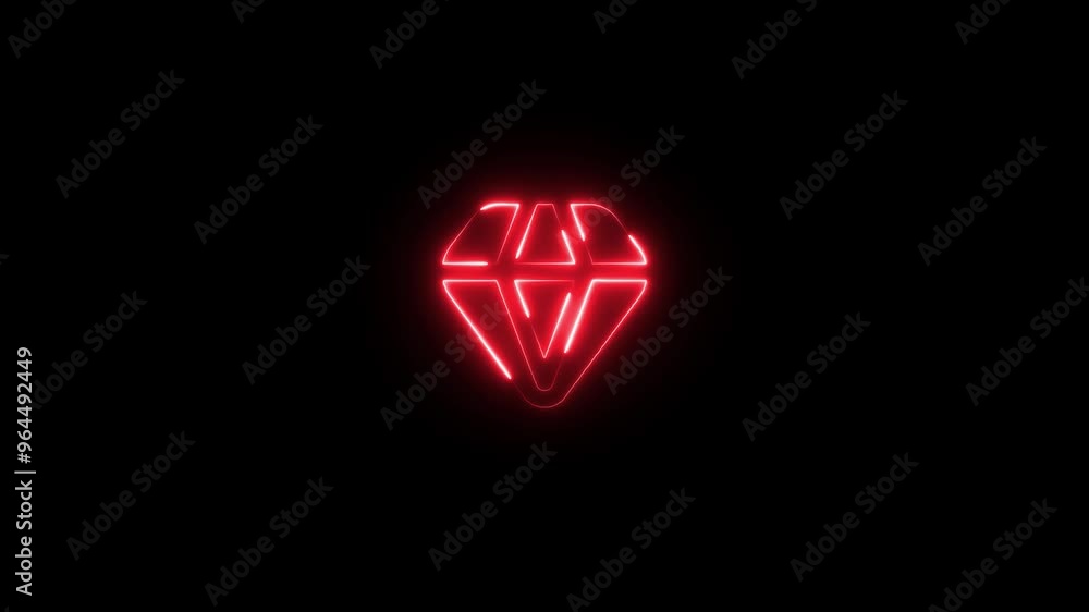 Neon Glowing Diamond Icon and Symbol Animation on Black Background in 4K Video. Neon Glowing Diamond Icon and Symbol Animation on Black Background in 4K Video.