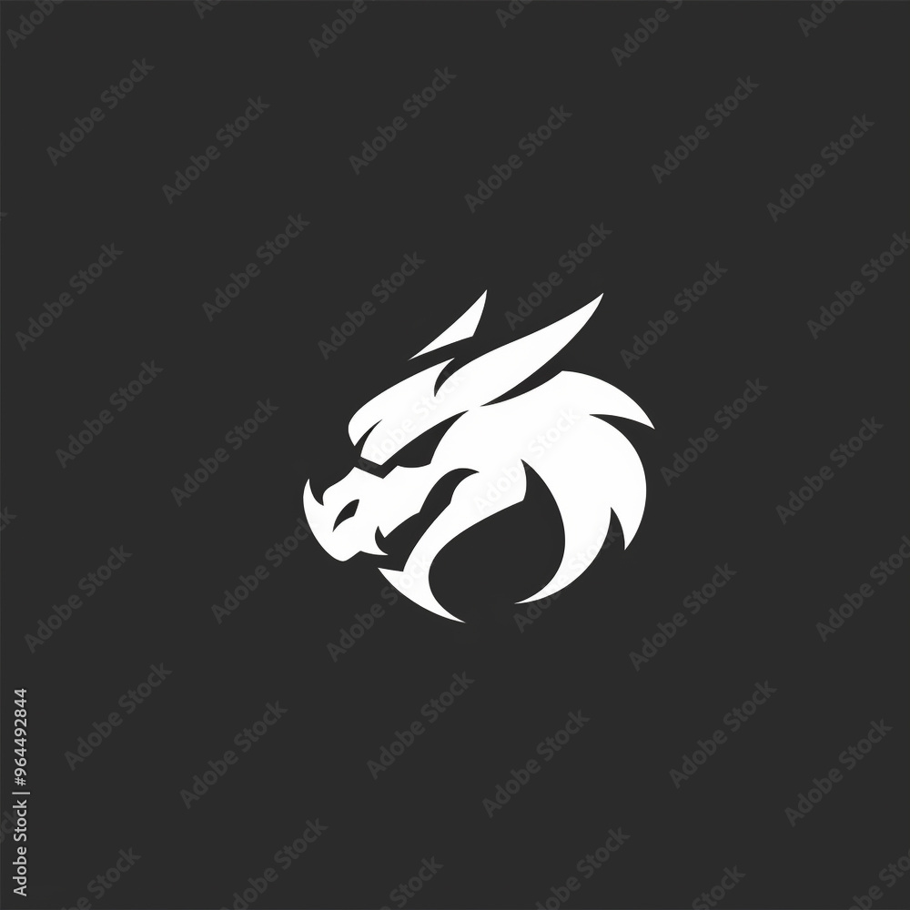 Close up of simple minimalist dragon logo with thick lines Close up of simple minimalist dragon logo with thick lines