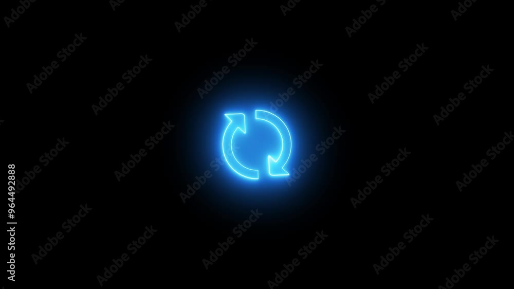 Neon refresh sign icon with Circle arrow rotation animated on black background. Neon refresh sign icon with Circle arrow rotation animated on black background.
