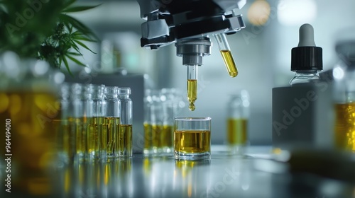 A scientist or apothecary extracts CBD hemp oil for medicinal purposes in a laboratory. Alternative cannabis-based medicine produced from cannabis extraction machine