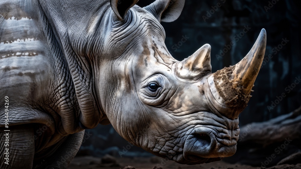 White rhinoceros in dark background. White rhinoceros in dark background.