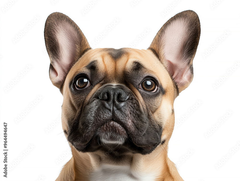 Adorable French Bulldog portrait against a white background, showcasing its unique features and charming expressions. Adorable French Bulldog portrait against a white background, showcasing its unique features and charming expressions.