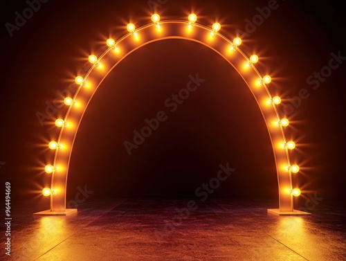 Illuminated archway with glowing lights.