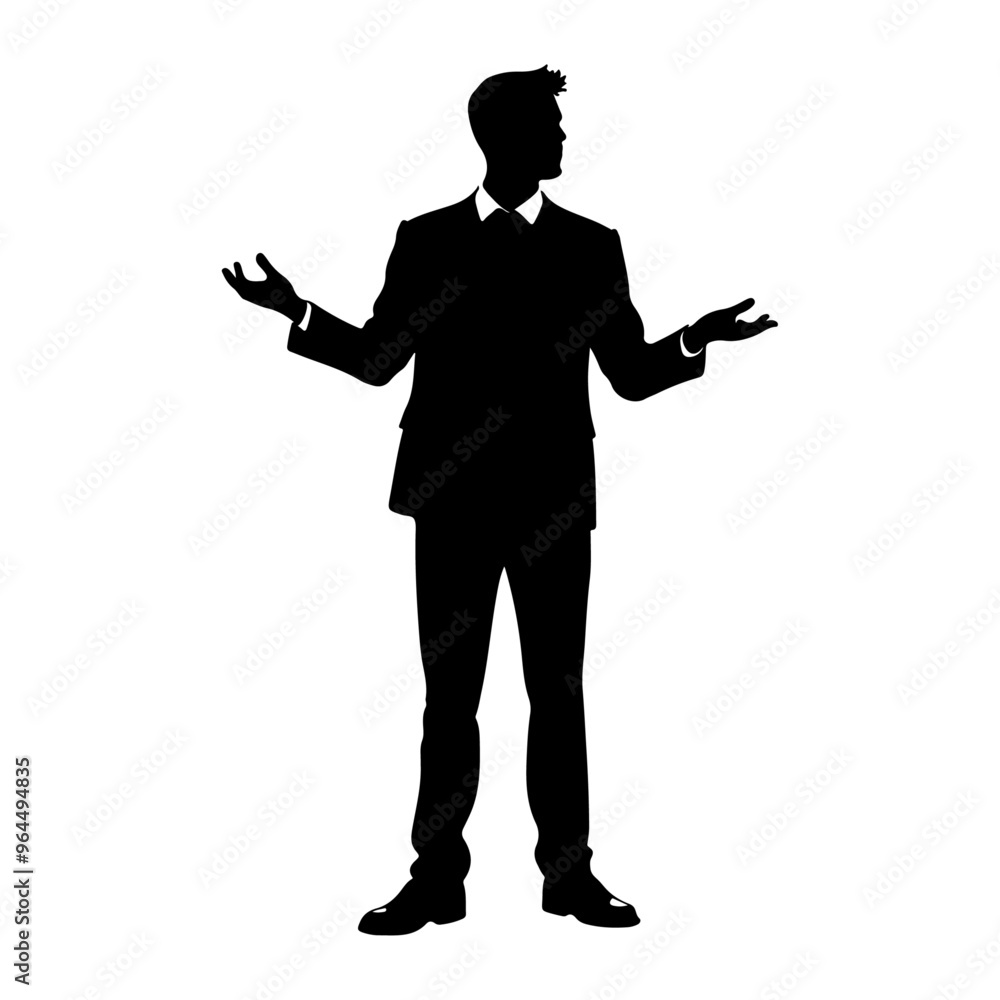 a business man standing with stylish presentation mode vector silhouette a business man standing with stylish presentation mode vector silhouette