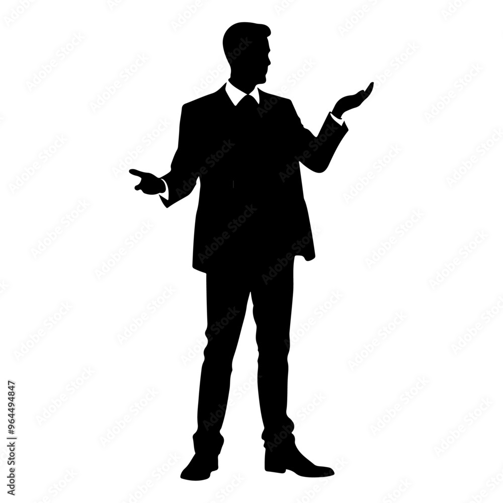 a business man standing with stylish presentation mode vector silhouette