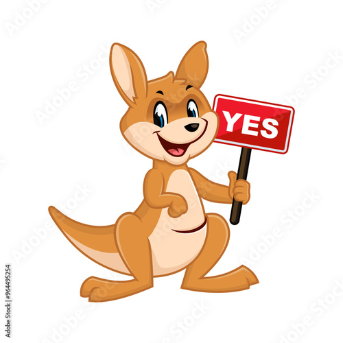 Cute cartoon kangaroo holding a yes sign. Perfect for presentations, educational materials, and children's books.