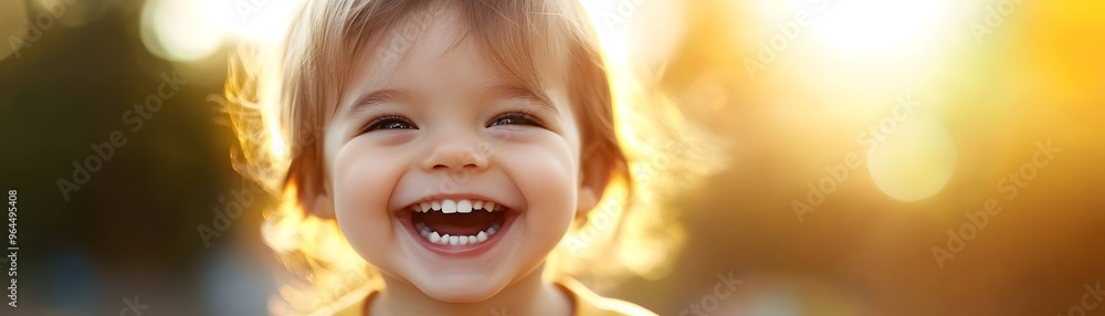 Close up Portrait of a Child s Radiant Smile with Soft Golden Sunlight Close up Portrait of a Child s Radiant Smile with Soft Golden Sunlight