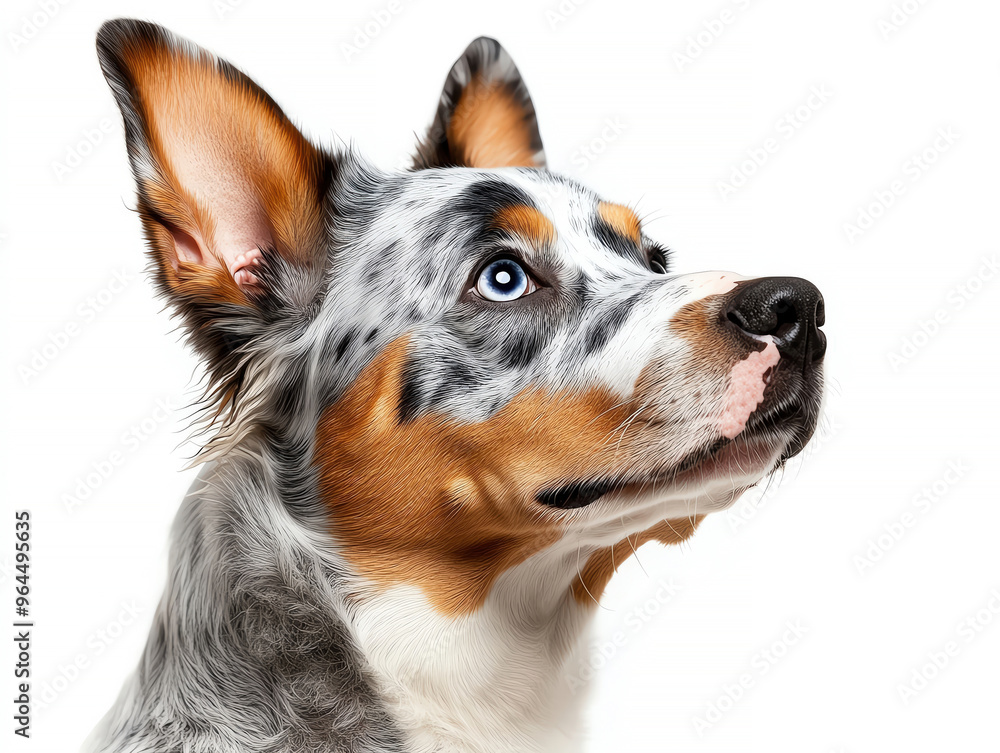 A close-up portrait of a beautiful dog with blue eyes and unique fur pattern, showcasing its gentle and attentive expression. A close-up portrait of a beautiful dog with blue eyes and unique fur pattern, showcasing its gentle and attentive expression.