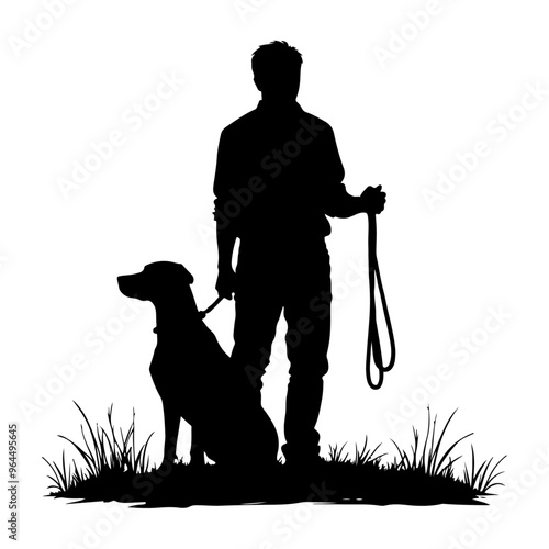 a man holding a dog and care him vector silhouette, isolated white background