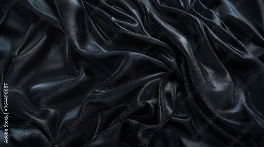 Elegant folds of rich, black satin fabric create waves of texture and luxury, showcasing the material's smooth and silky finish. Elegant folds of rich, black satin fabric create waves of texture and luxury, showcasing the material's smooth and silky finish.