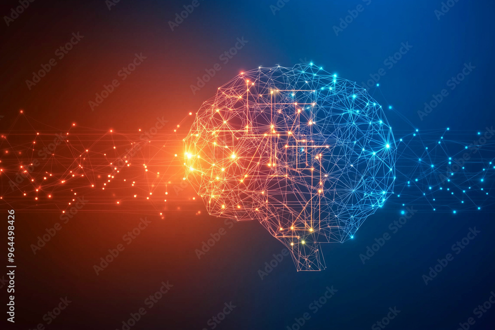 Obraz premium Digital Brain Network, Abstract Artificial Intelligence